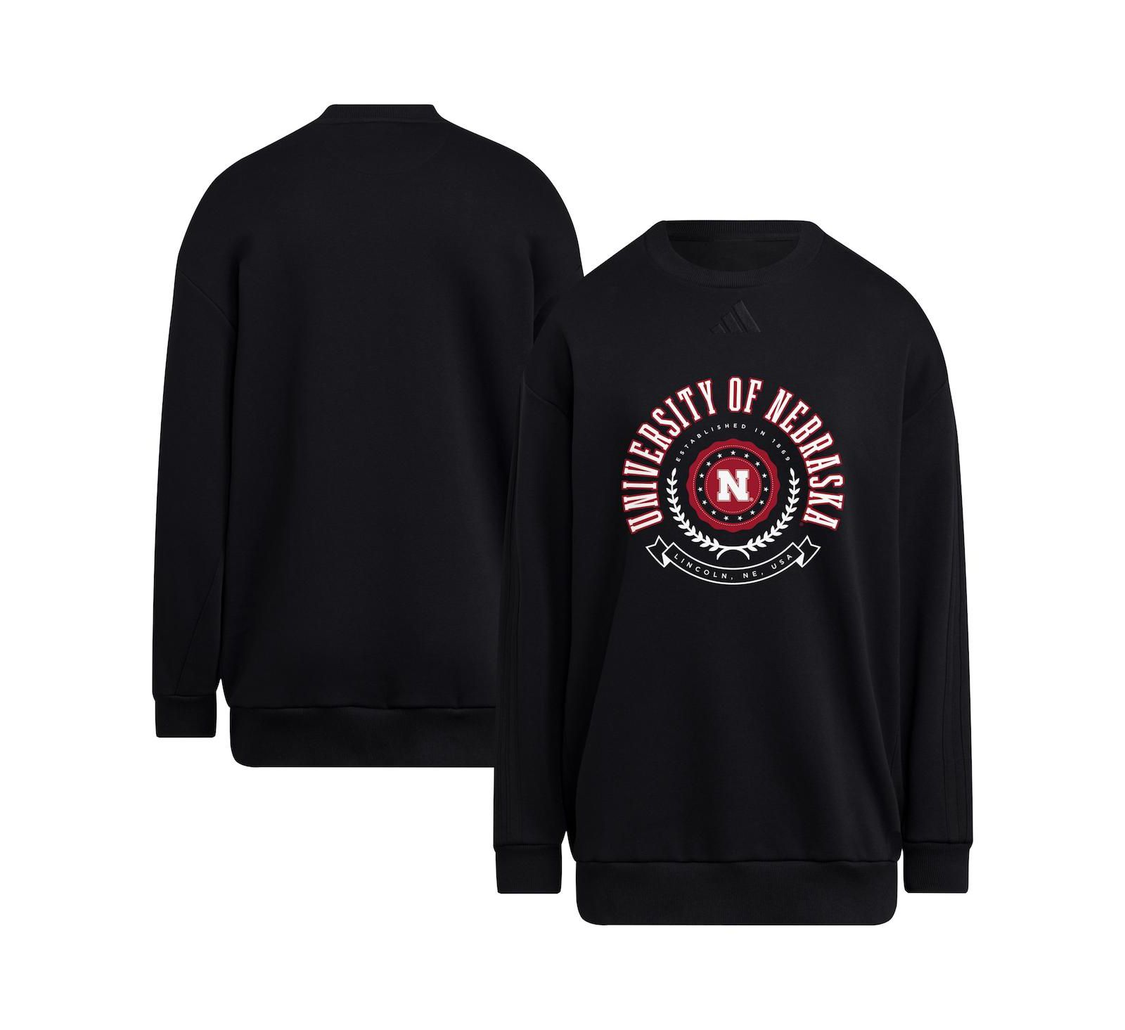 Adidas Women's Black Nebraska Huskers Oversized Crewneck Pullover Sweatshirt