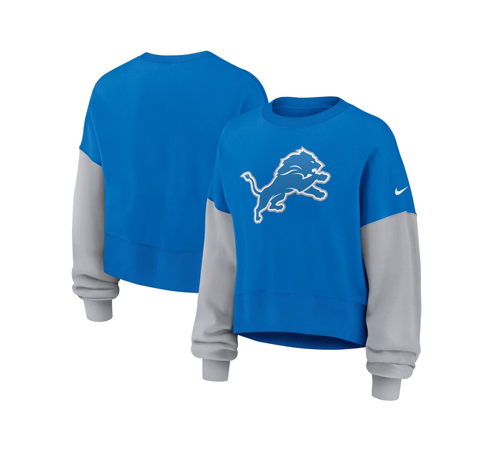 Nike Women's Blue Detroit Lions Oversized Color Block Pullover Sweatshirt
