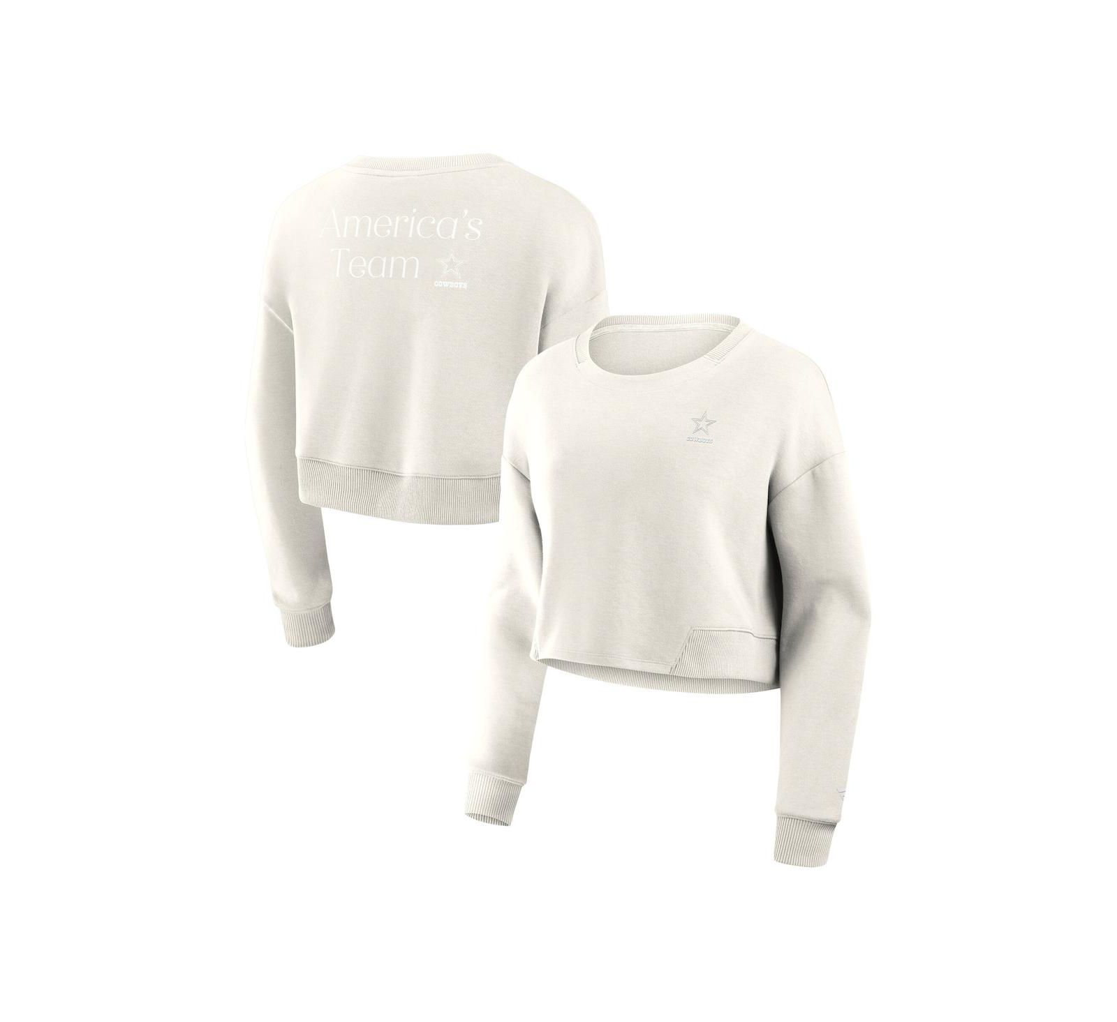 Fanatics Women's Cream Dallas Cowboys Studio Tri-Blend Cropped Pullover Sweatshirt
