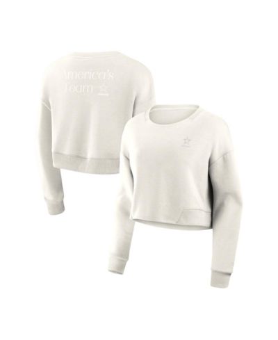 Fanatics Women's Cream Dallas Cowboys Studio Tri-Blend Cropped Pullover Sweatshirt