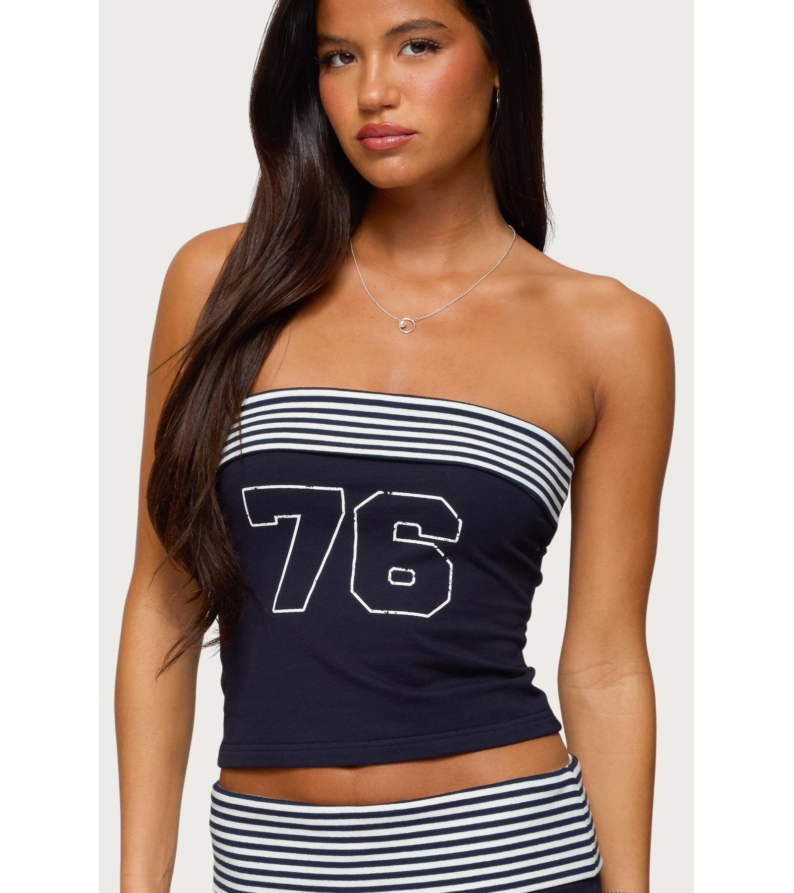 Женский топ Edikted 76 Stripey Fold Over Tube Top
