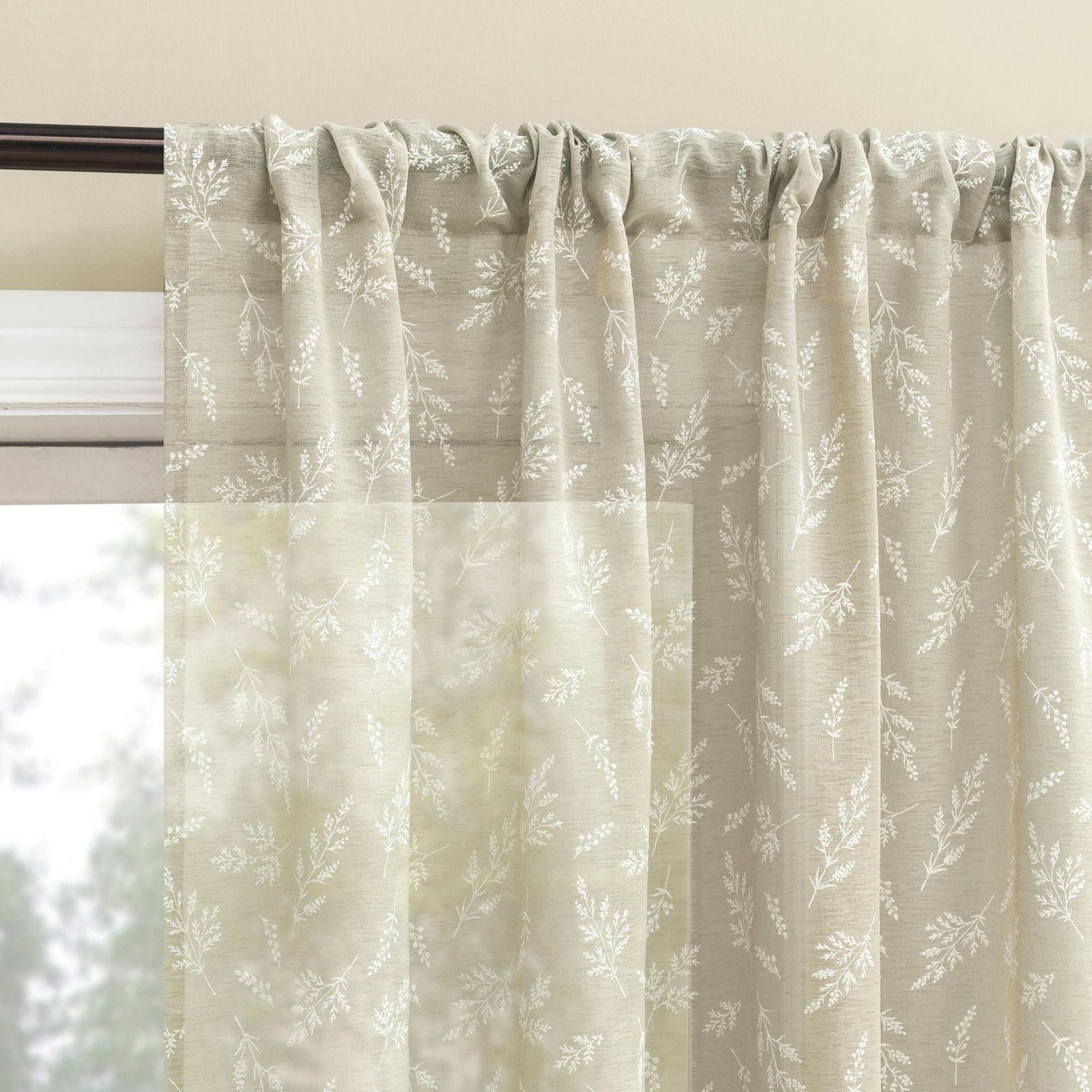No. 918 Briarwood Delicate Leaf Textured Sheer Rod Pocket Curtain Panel