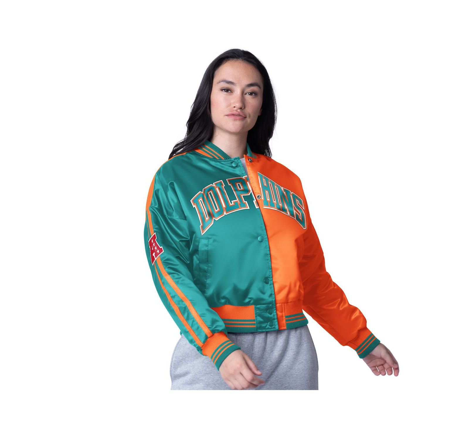 Starter Women's Aqua/Orange Miami Dolphins Zone Blitz Cropped Full-Snap Satin Jacket