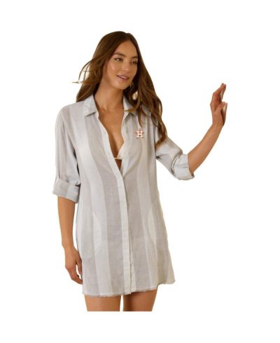 Tommy Bahama Women's Khaki Houston Astros Rugby Beach Boyfriend Full-Button Top