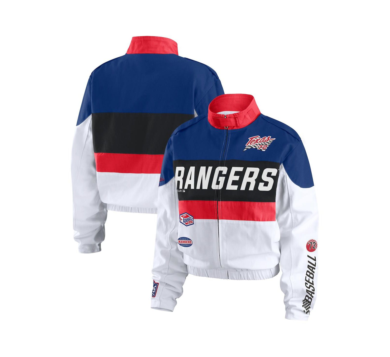 Женская ветровка WEAR by Erin Andrews Navy/White Texas Rangers Racing Full-Zip