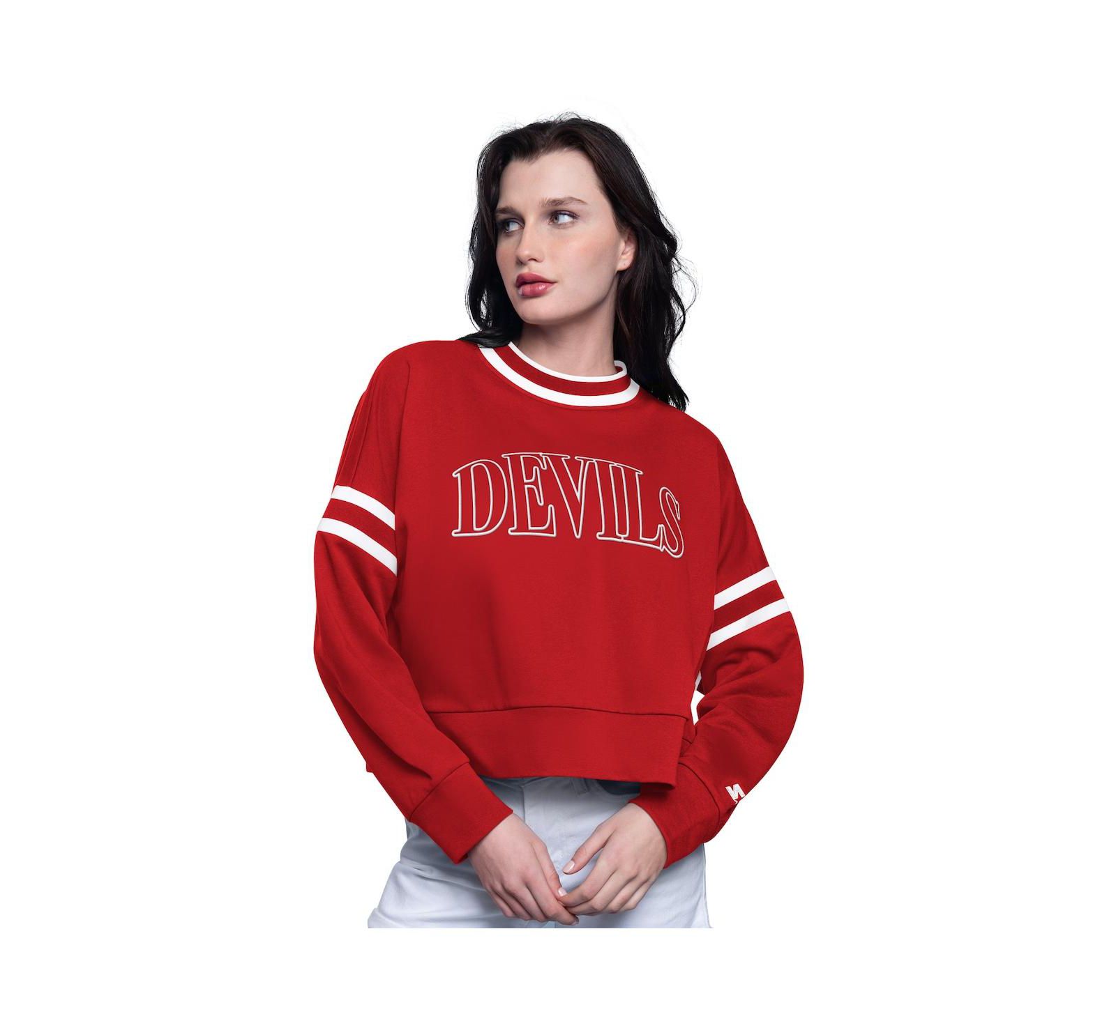 Starter Women's Red New Jersey Devils Power Play Cropped Pullover Sweatshirt