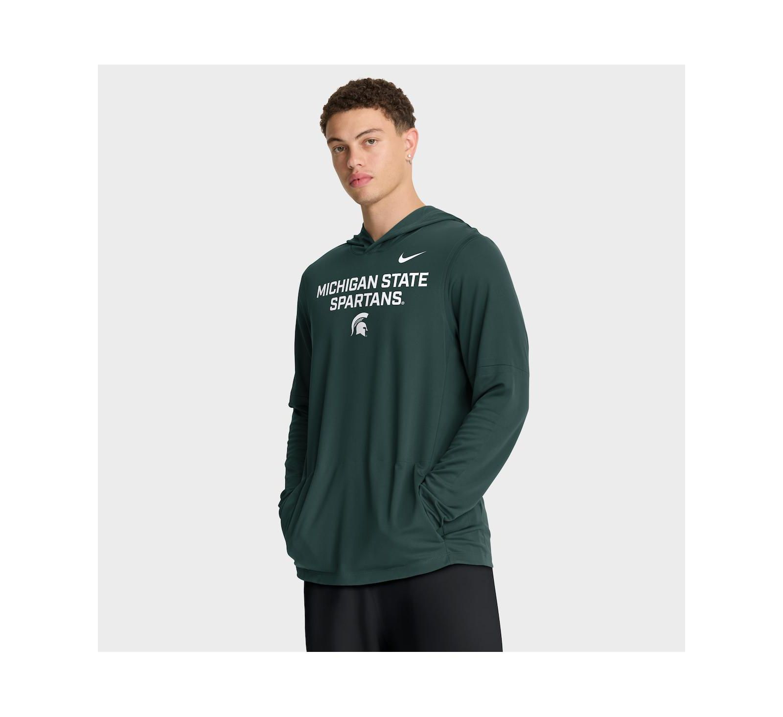 Nike Men's Green Michigan State Spartans 2025 Sideline Performance Long Sleeve Hoodie T-Shirt