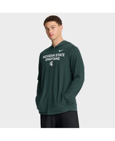 Мужская футболка-худи Nike Michigan State Spartans 2025 Sideline Performance с длинным рукавом, зеленая