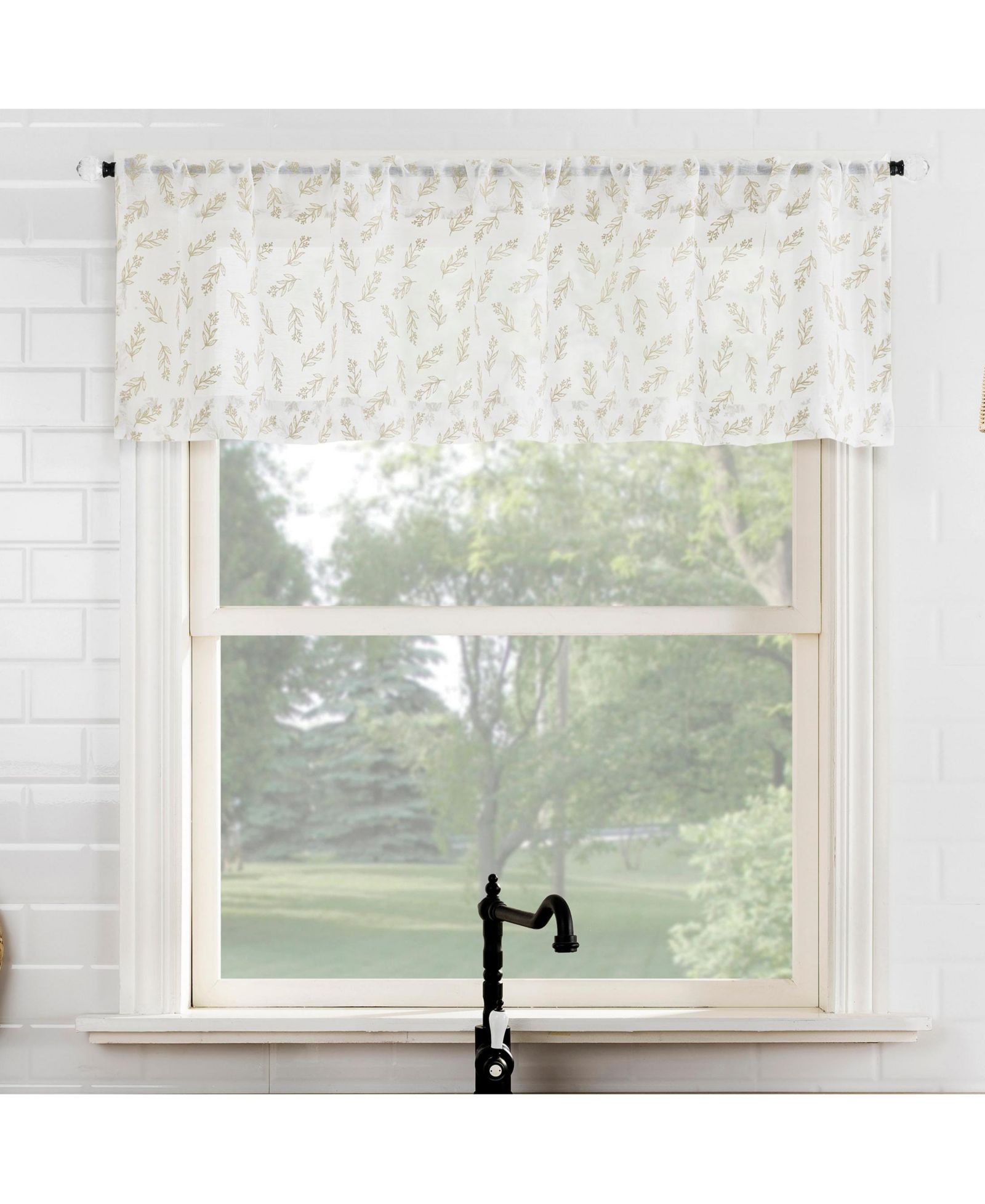 No. 918 Hollis Floral Leaf Sheer Rod Pocket Kitchen Curtain Valance