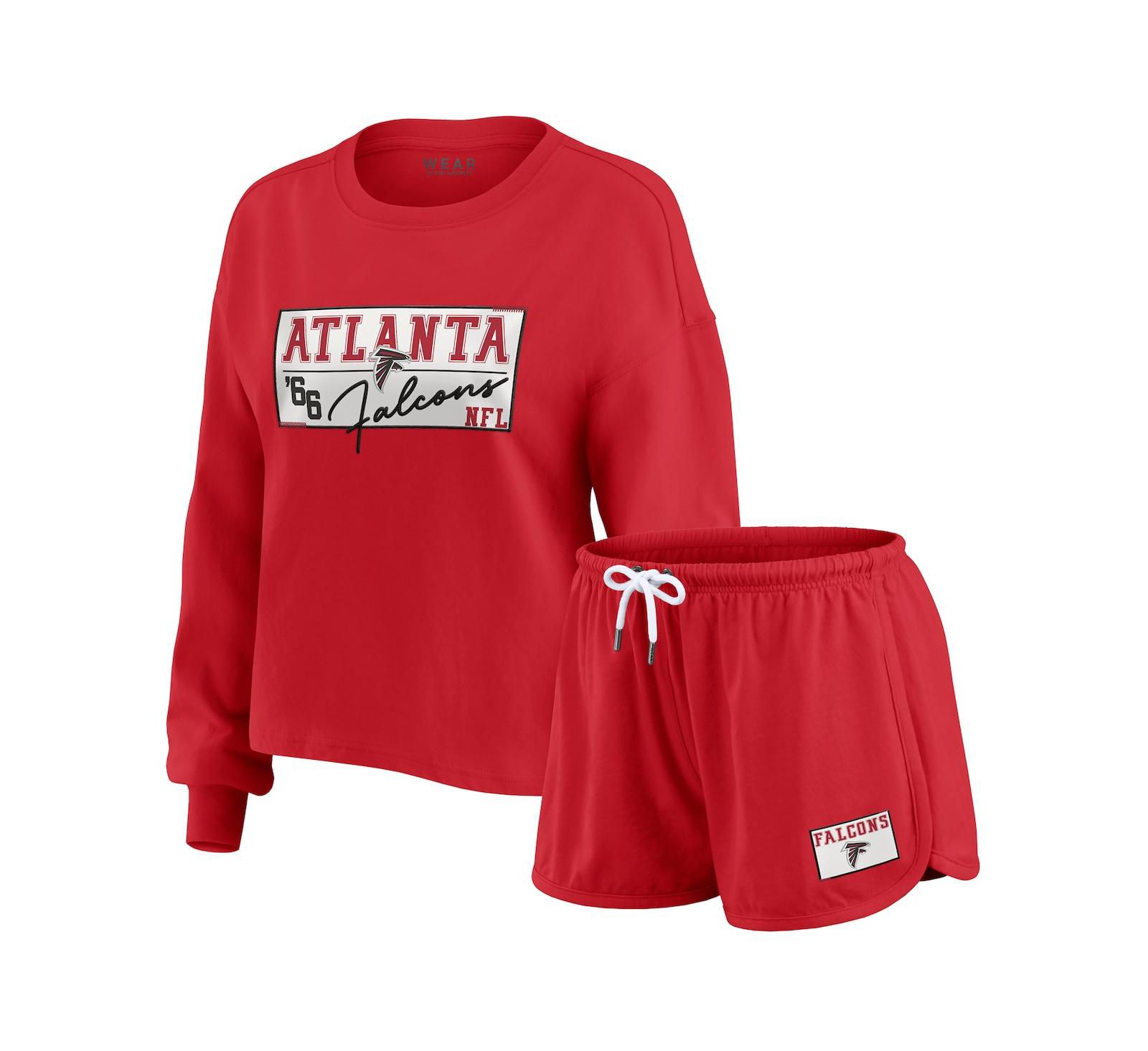 WEAR by Erin Andrews Women's 2-Piece Red Atlanta Falcons Heavy Rugby Jersey Long Sleeve T-Shirt and Shorts Lounge Set