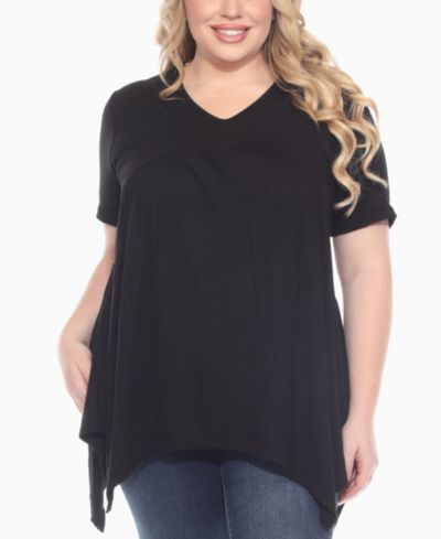 White Mark Plus Size Short Sleeve Shirred Front Knit Top