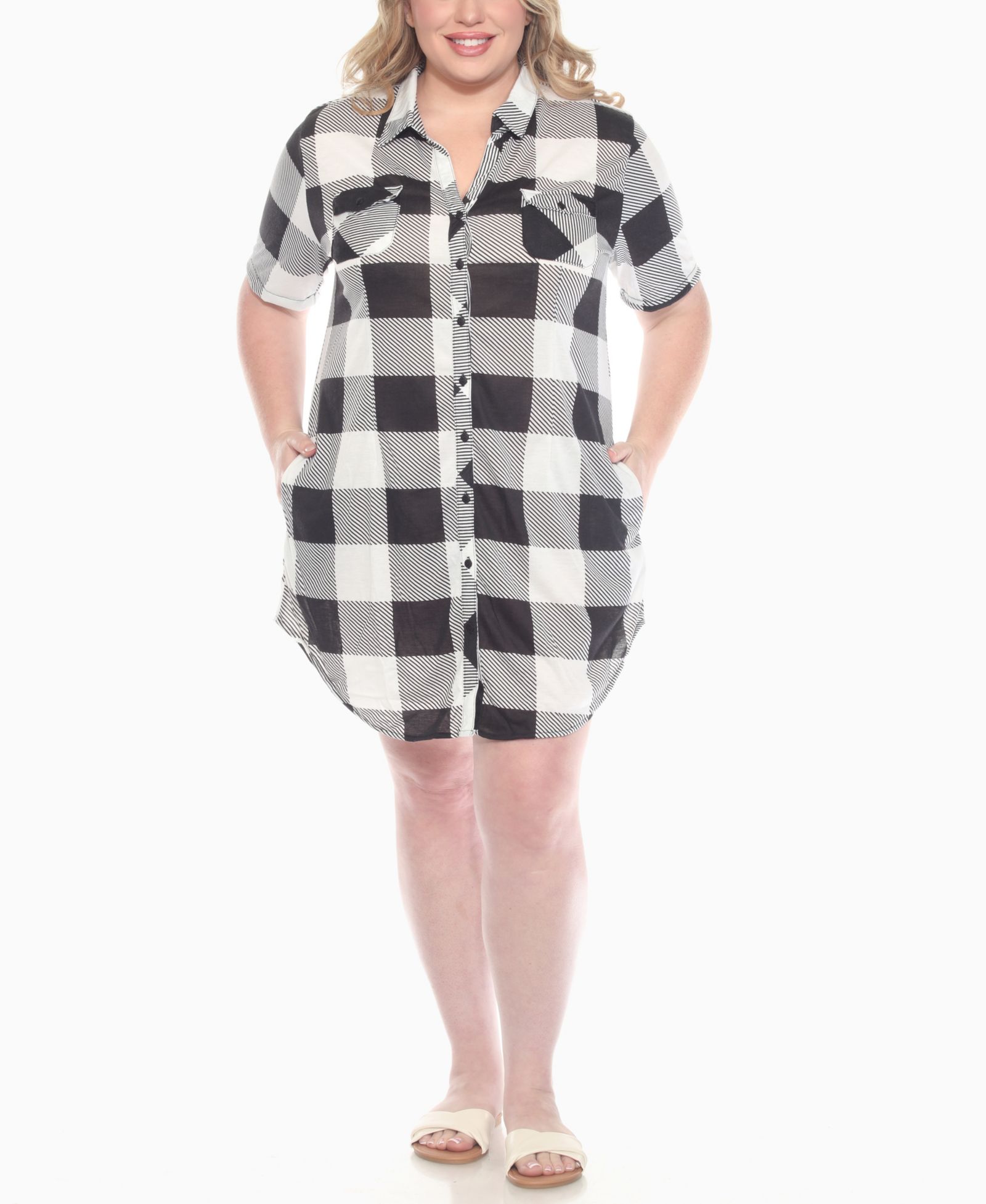 Женская рубашка-платье White Mark в клетку с коротким рукавом, Plus Size