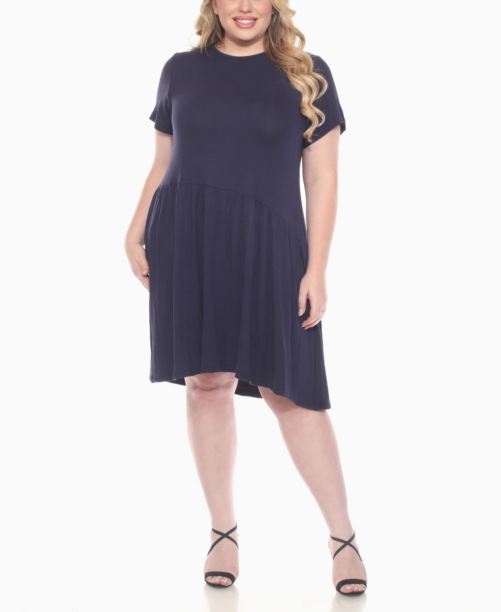 White Mark Plus Size Asymmetrical Waist and Short Sleeve Swing Dress