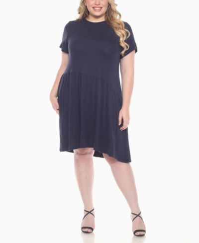 White Mark Plus Size Asymmetrical Waist and Short Sleeve Swing Dress