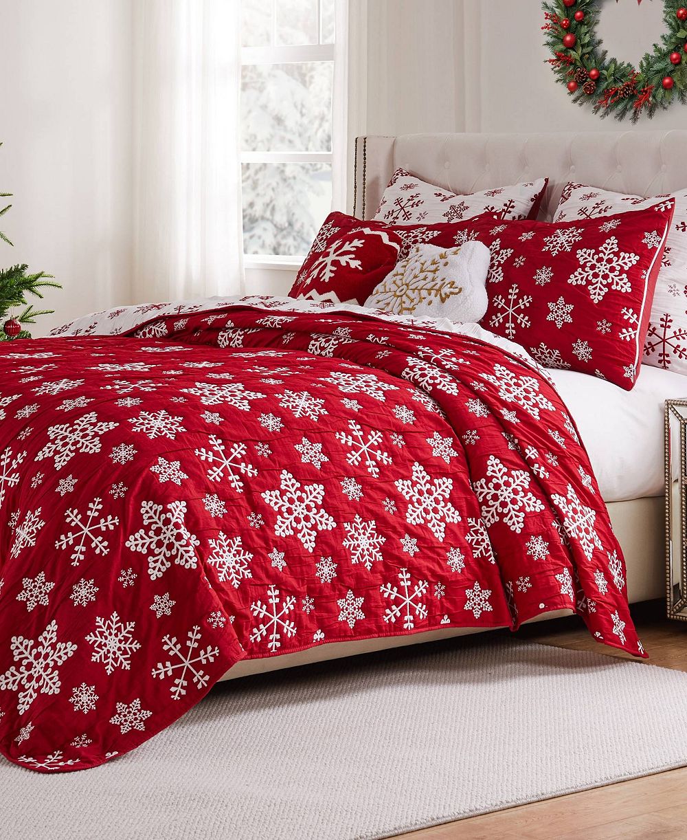 Greenland Home Fashions Набор покрывал Holiday Matelassé со снежинками, King