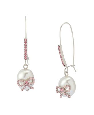 Betsey Johnson Faux Stone Bow Cultivated Pearl Dangle Earrings