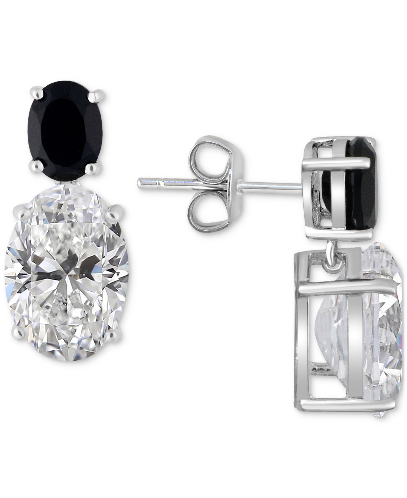 White Quartz 9-1/2 ct. t.w. and Black Onyx 8 x 6 mm Oval Drop Earrings in Sterling Silver