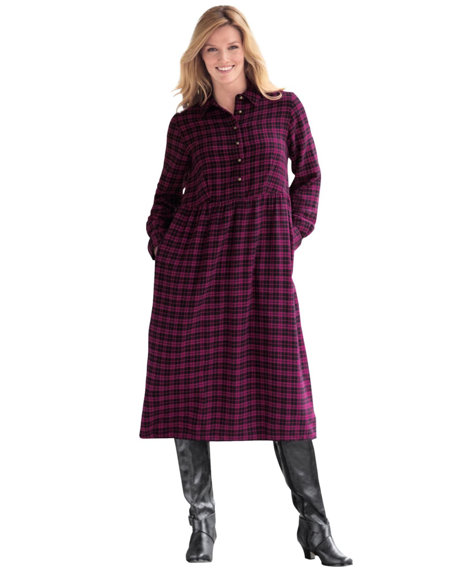 Женское фланелевое миди платье-рубашка Woman Within Plaid A-line