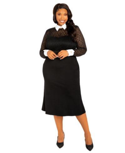 Buxom Couture Plus Size Collared Lace Midi Dress