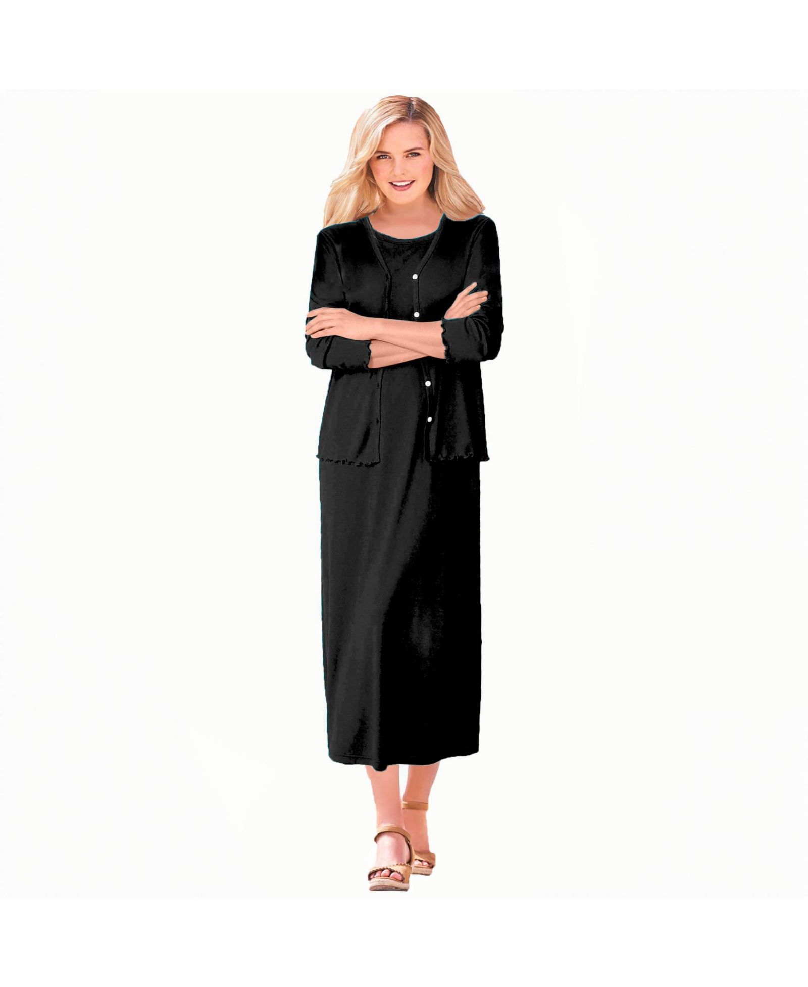Woman Within Plus Size Lettuce Trim Knit Jacket Dress