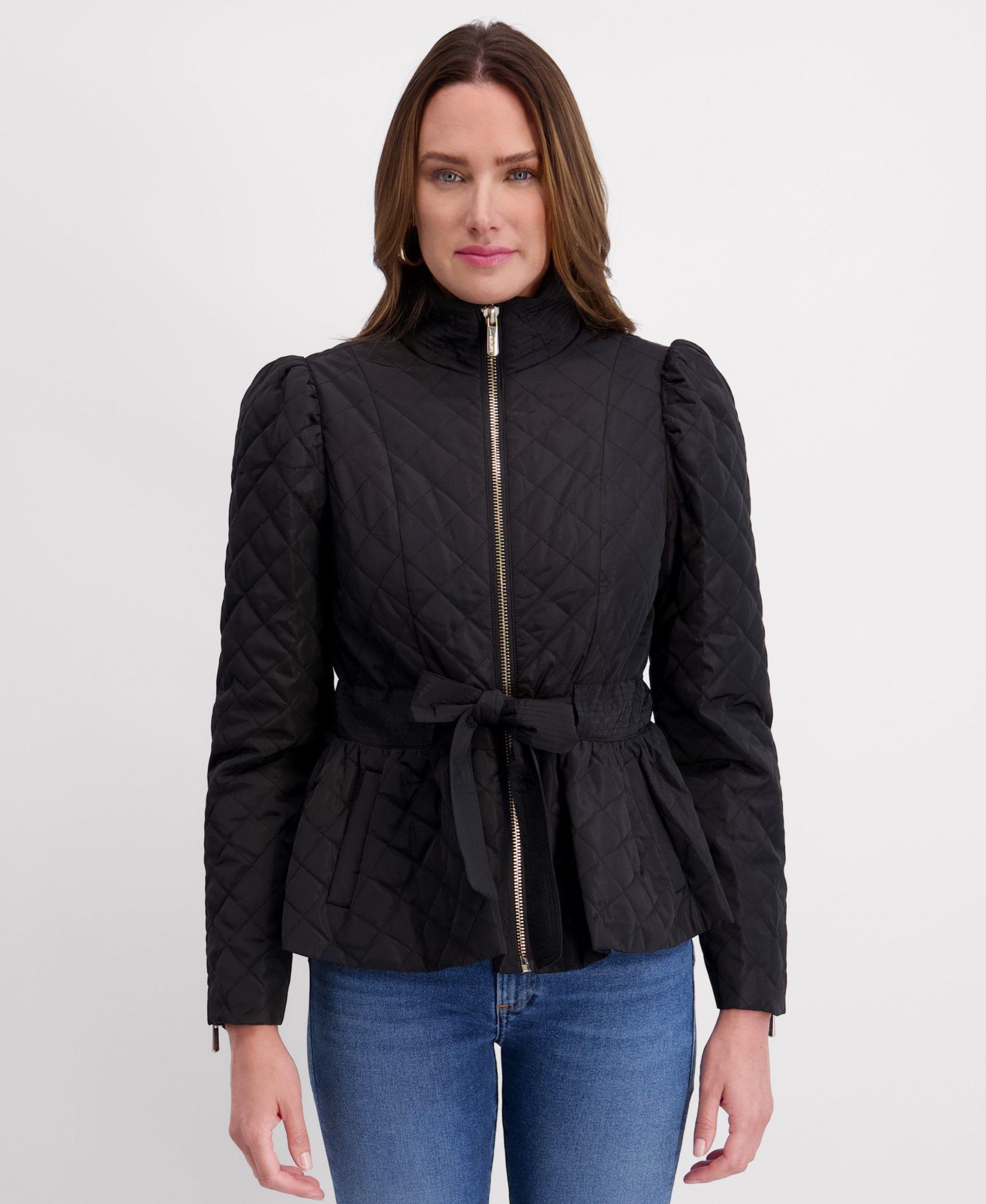 Kensie Women's Quilted Puff Sleeved Belted Jacket