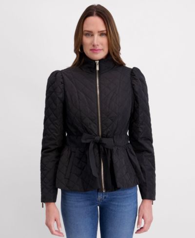 Kensie Women's Quilted Puff Sleeved Belted Jacket