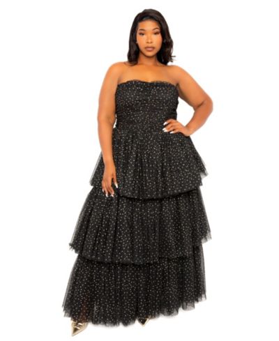 Buxom Couture платье макси Plus Size с металлическим горошком и многослойным тюлем