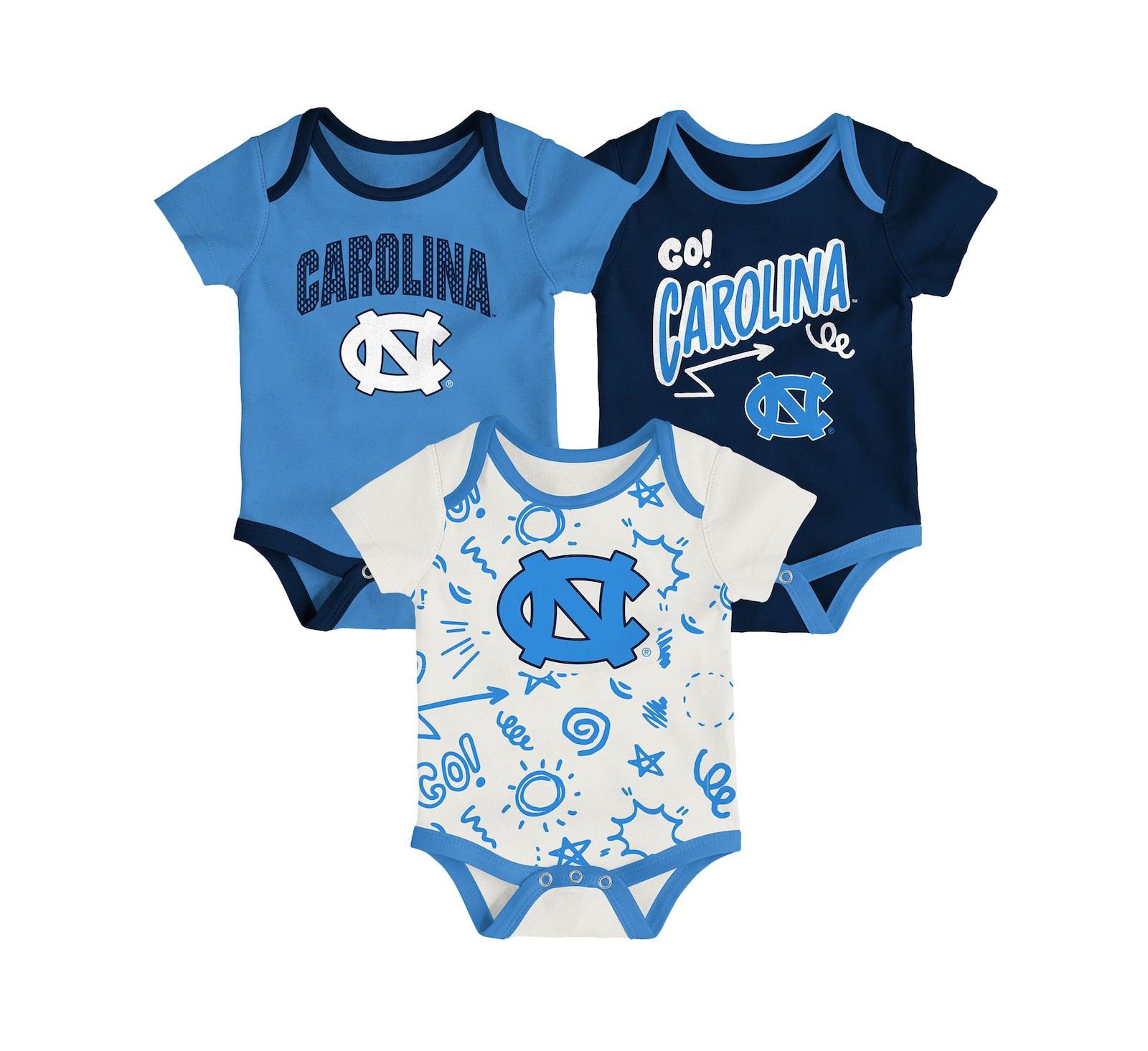 Набор боди Outerstuff для малышей (мальчиков и девочек), 3 шт, North Carolina Tar Heels All Day Play
