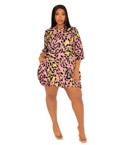 Buxom Couture Women's Plus Size Animal Print Bubbled Mini Dress