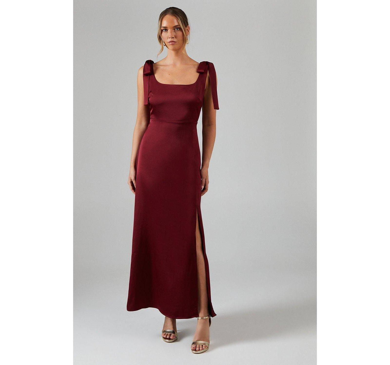 Oasis Women's Satin Midi Tie Shoulder Bridesmaid Dress