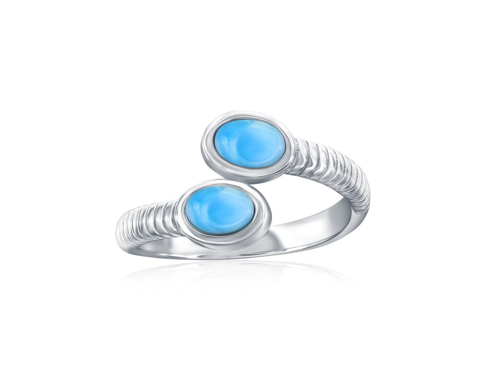 Sterling , Oval Larimar, Overlapping Lined Ring