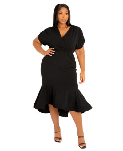 Buxom Couture Plus Size V-Neck Flounce Midi Dress