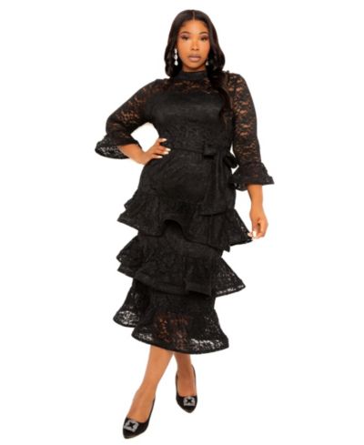Платье Buxom Couture Plus Size Lace Bell Sleeve Tiered
