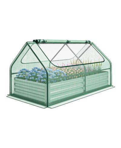 Gymax 71'' x 35.5'' x 36'' Galvanized Steel Raised Garden Bed Metal Planter Box Kit w/ Mini Greenhouse Cover