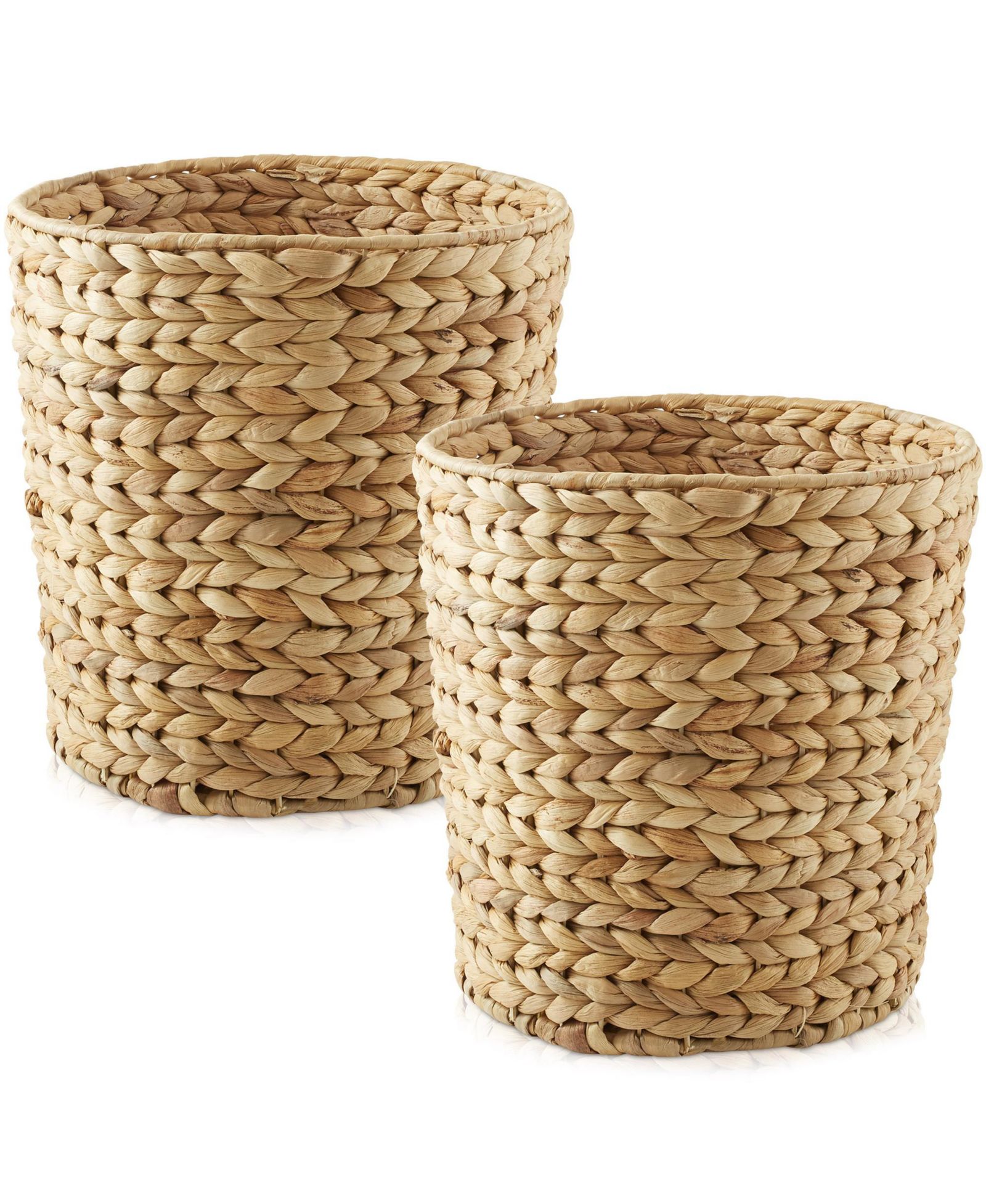 Casafield (Set of 2) Hyacinth Waste Baskets - Woven Trash Can Bins for Garbage in the Bathroom, Bedroom, Laundry Room, Home Office