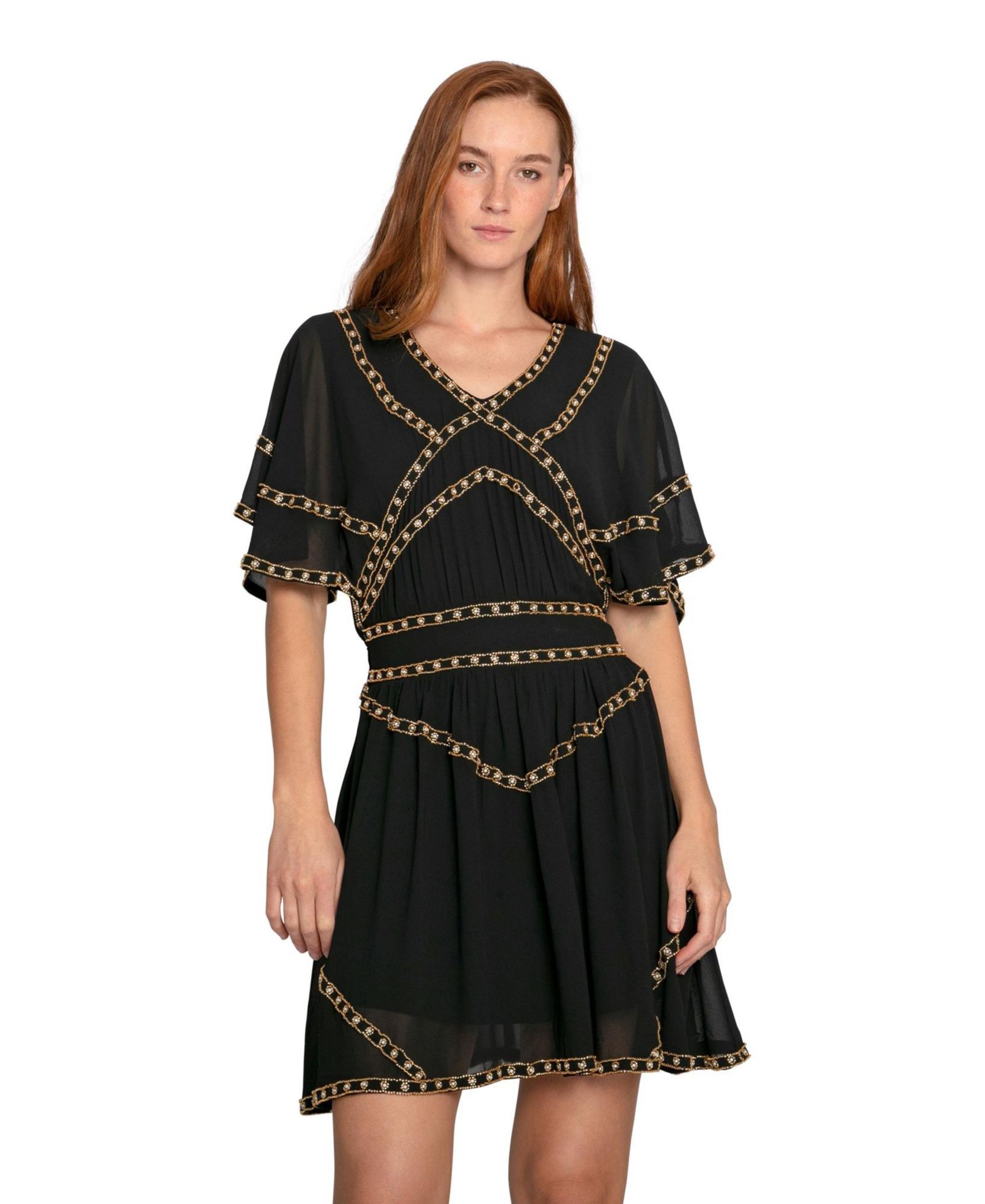 Belle & Bloom Golden Mark Beaded Trim Mini Dress