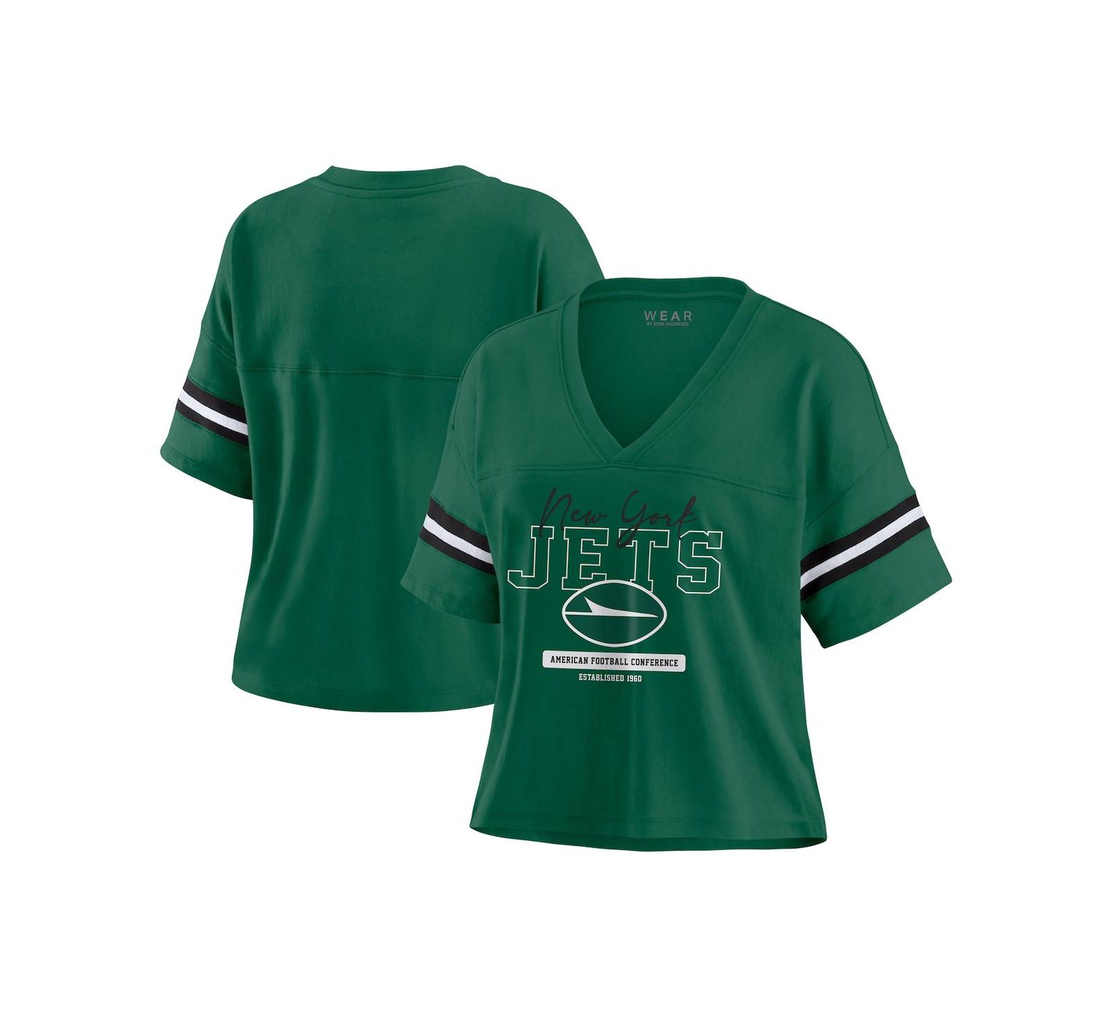 WEAR by Erin Andrews Женская укороченная футболка с V-образным вырезом New York Jets