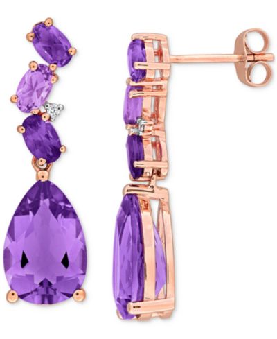 Серьги-подвески Amethyst & Pink Amethyst Diamond Accent в 10k Rose Gold