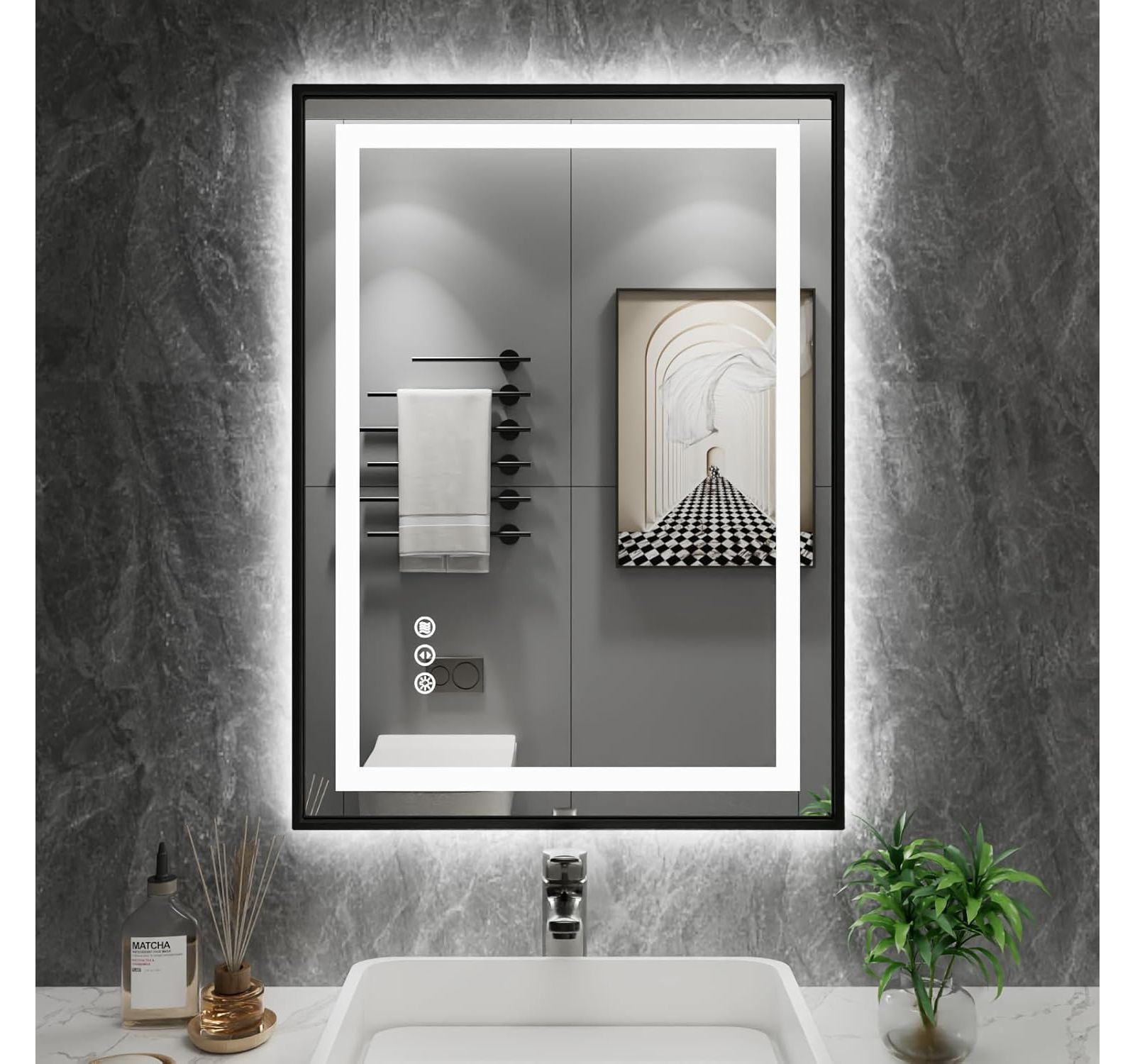 Amorho LED Bathroom Mirror with Frame, Front Light and Backlit, Stepless Dimmable, Anti-Fog, Shatter-Proof, Memory, 3 Colors, Double LED Vanity Mirror