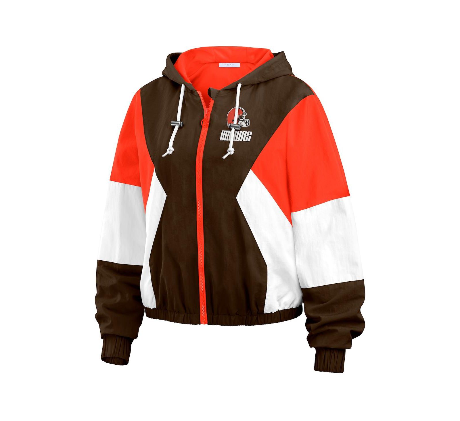 WEAR by Erin Andrews Women's Brown Cleveland Browns Color Block Full-Zip Windbreaker Jacket