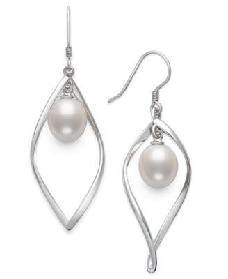 Серьги Belle de Mer Cultured Freshwater White Drop Pearl (8-9mm) из стерлингового серебра