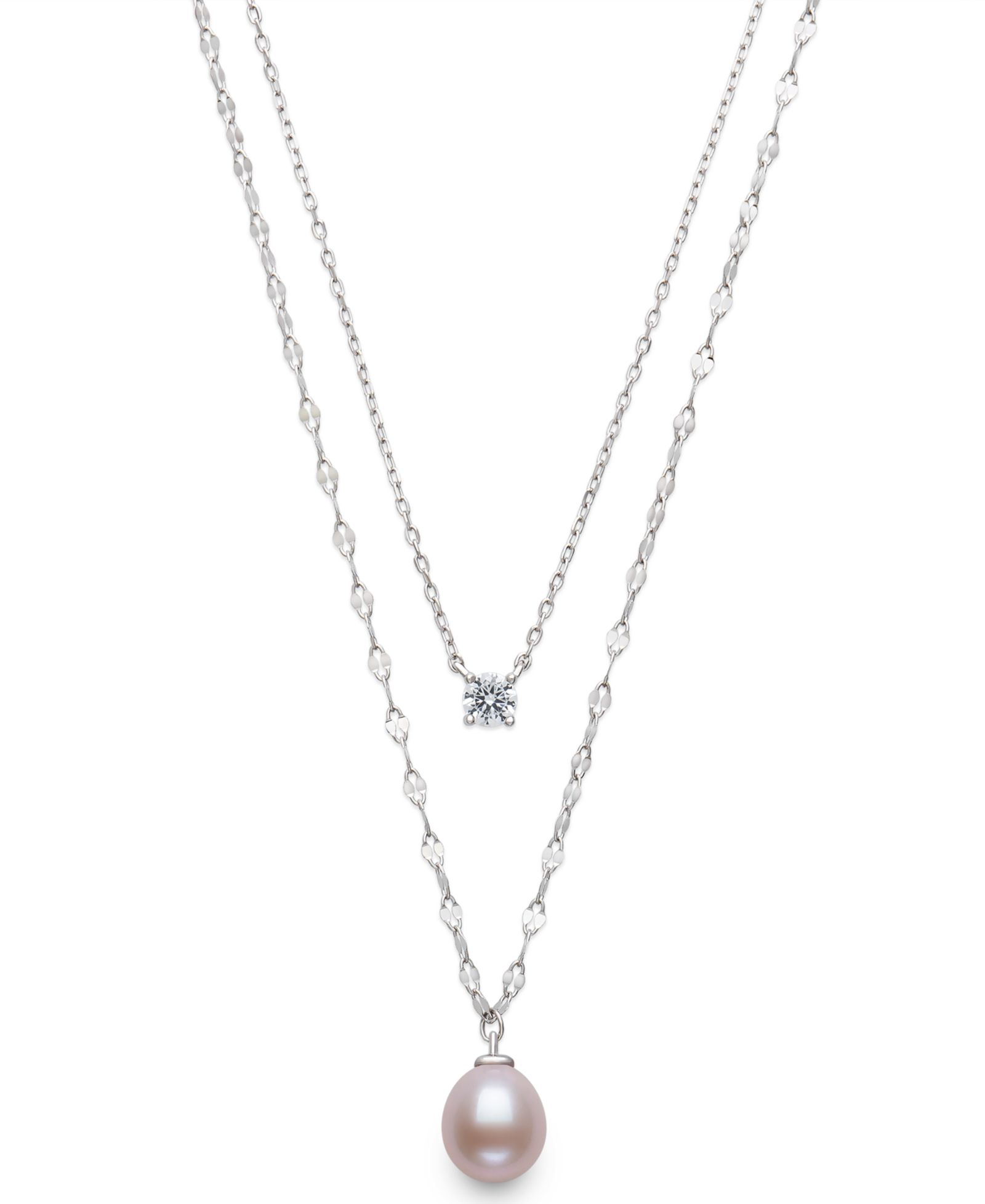Ожерелье Belle de Mer Freshwater Blush Pink Drop Pearl (8-9mm) и Lab Created Sapphire в серебре Sterling Silver