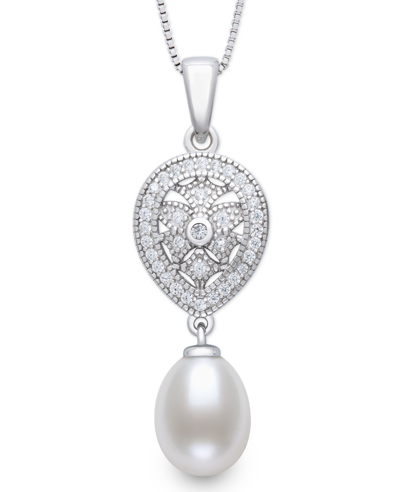 Ожерелье Belle de Mer Cultured Freshwater White Drop Pearl и сапфир в серебре