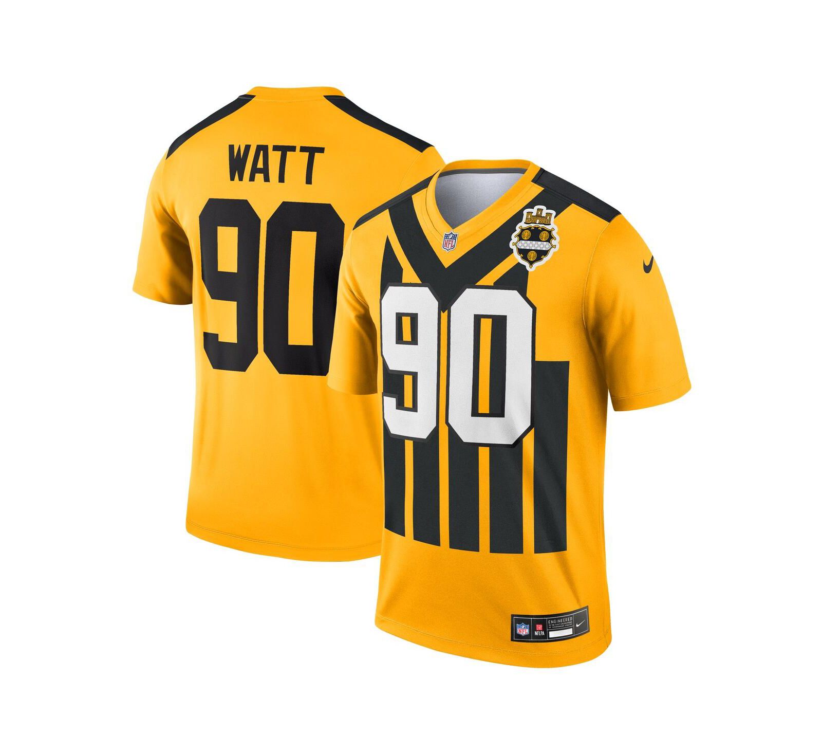 Мужская джерси Nike T.J. Watt Gold Pittsburgh Steelers Alternate 1933 Throwback Legend Player Performance