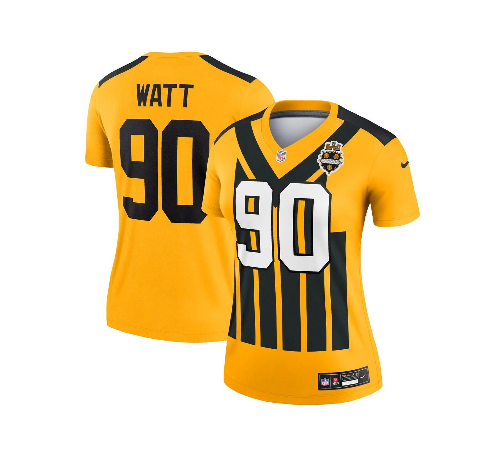 Nike Женский T.J. Watt Gold Pittsburgh Steelers Alternate 1933 Throwback Legend Player Performance джерси