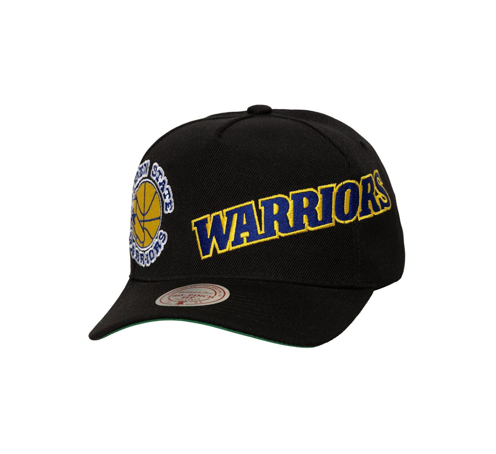 Mitchell Ness Мужская кепка Black Golden State Warriors Busted Logo Wordmark Wrap-Around Pro Pinch Adjustable