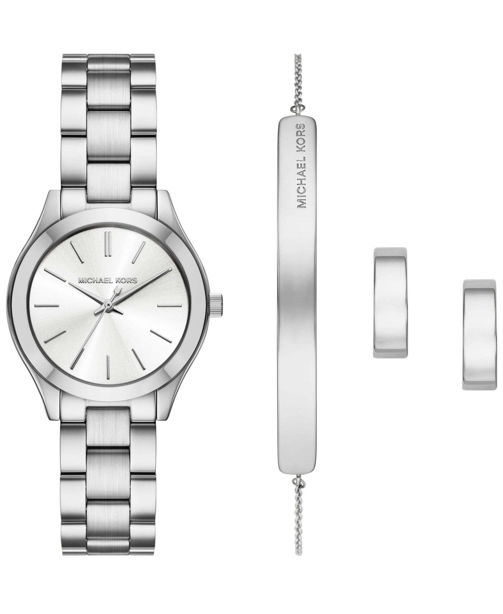 Women's Slim Runway Three-Hand Silver-Tone Stainless Steel Watch and Jewelry Set, 32mm