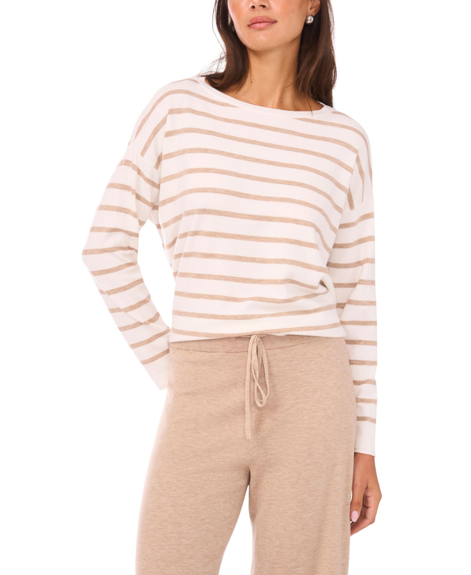 Vince Camuto Women's Stripe Rolled Edge Long-Sleeve Sweater