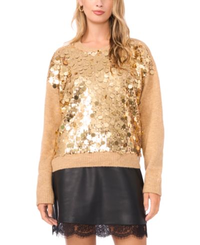Vince Camuto Женский свитер с длинным рукавом и пайетками Crewneck