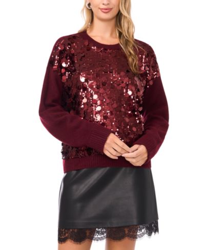 Vince Camuto Женский свитер с длинным рукавом и пайетками Crewneck